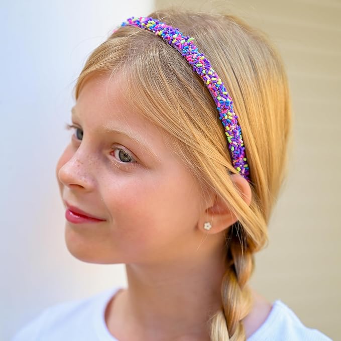 FROG SAC 4 Thin Headbands for Girls - Sequin Headband Set for Kids, Sprinkle Hair Bands for Children, Cute Sparkly Glitter Girl Non Slip Headband, Toddler Hair Accessories (Multicolor Sprinkles, Kids)