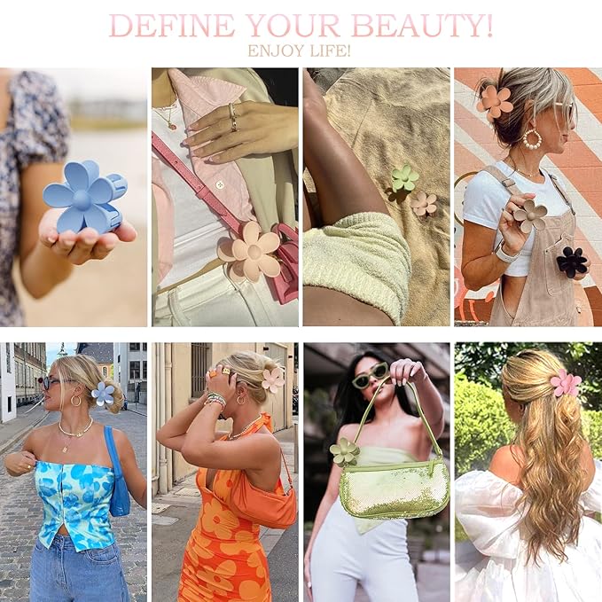 Flower Hair Clips 8PCS, Large Claw Clips for Women Girls Thick Thin Hair, Strong Hold Nonslip Big Dasiy Jaw Clamps Matte Hair Accessories 8 Colors