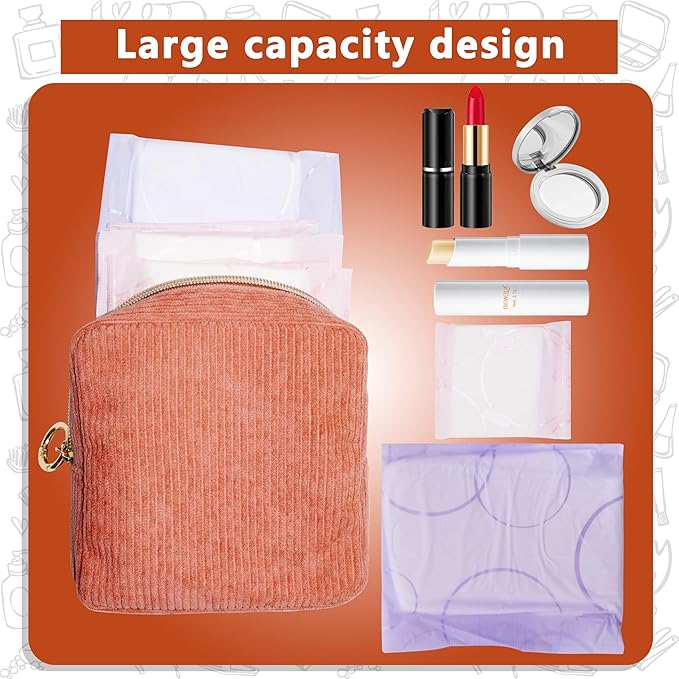 Period Bag for Girls, Corduroy Sanitary Napkin Storage Bag, Period Pouch & Tampon Holder, Feminine Care Organizer（Orange）