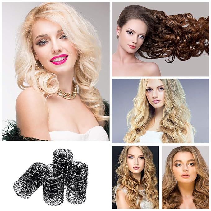 Willbond 20 Pack Vintage Hair Rollers with Pins Medium Wire Mesh Brush Rollers for Women No Heat Hair Curlers for Curls and Waves, Black 2.5 x 1.4 Inch
