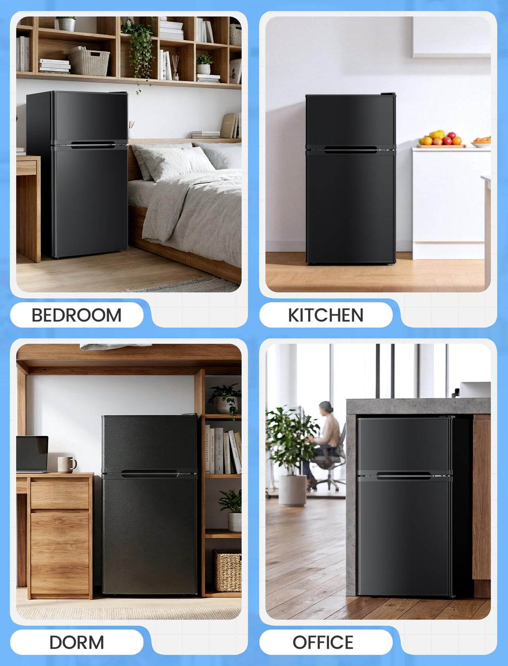 COWSAR 2.5 Cu.Ft Mini Fridge with Freezer, Double Reversible Door Compact Dorm Refrigerator with 2 Removable Shelves, Commercial Apartment Fridge for Bedroom, Office, Kitchen, Dorm, Black