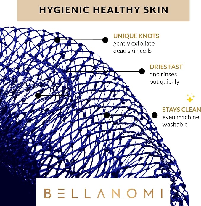 Bellanomi African Exfoliating Net Sponge Authentic Ethically Sourced from Nigeria 45 inch Long (Navy Blue)