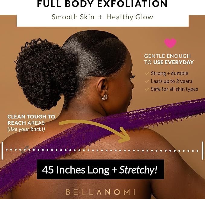 Bellanomi African Exfoliating Net Sponge, Authentic, Ethically sourced from Nigeria, 45 inches Long, Back Scrubber for Daily use (Indigo)
