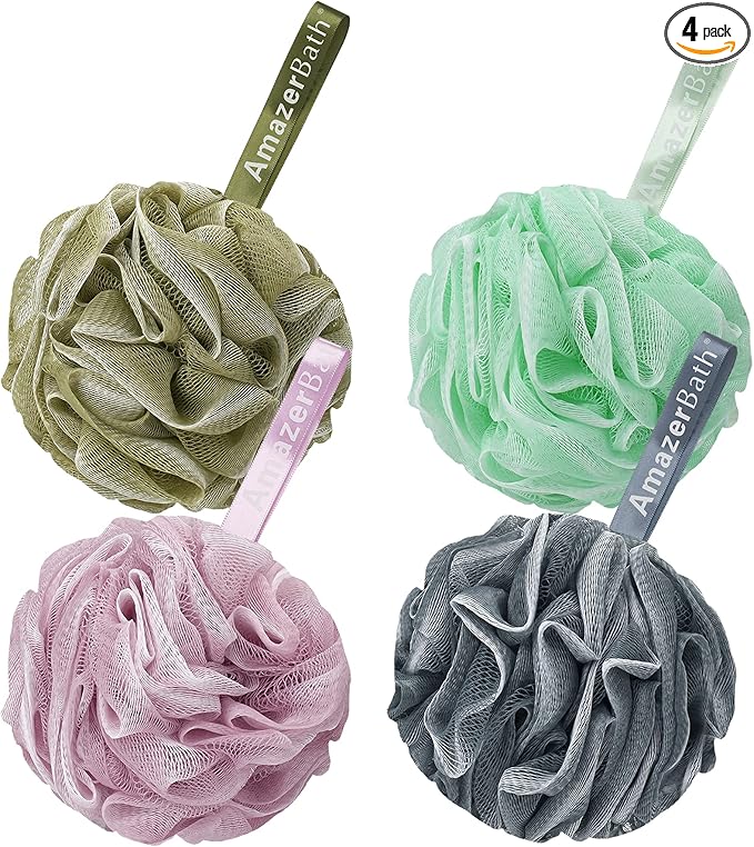 AmazerBath Loofah Sponge 75g/Piece, Exfoliating Bath Sponge Body Scrubber - Loofa Set of 4 Flower Color (Large