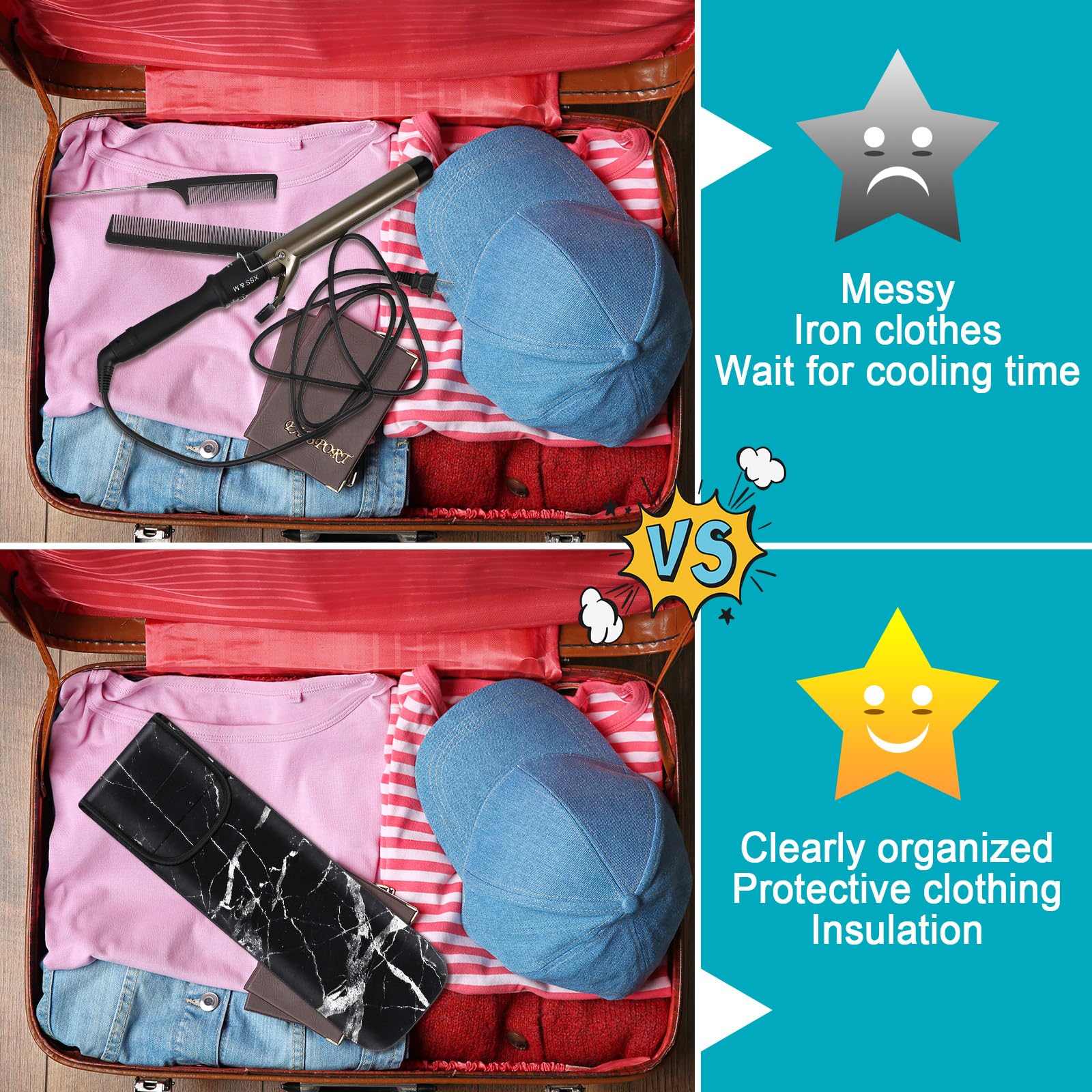 Shappy 2 Pcs Heat Resistant Curling Iron Flat Iron Travel Case,Retro