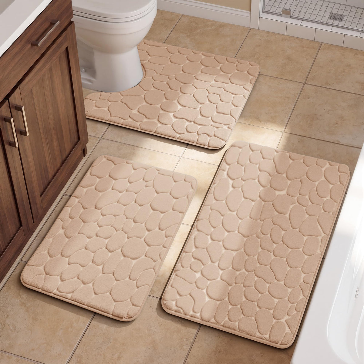 YIHOUSE Bathroom Rugs Mat Set, Memory Foam Bath Mat 5 Piece Dark Grey