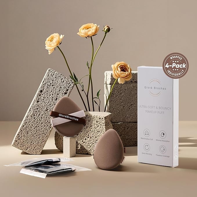 Makeup Sponge Set 4 Pack Micro Porous Low Absorption Soft Latex Free Foundation Powder Puff, Dual-Ribbon Beauty Sponges & Blenders for Powder Cream