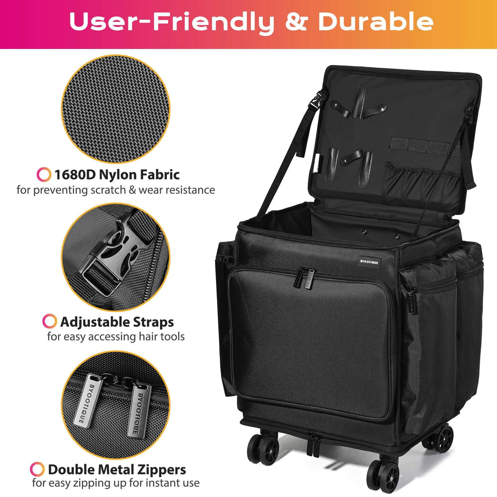 BYOOTIQUE Rolling Makeup Train Case Soft Sided Hairstylist Travel Case