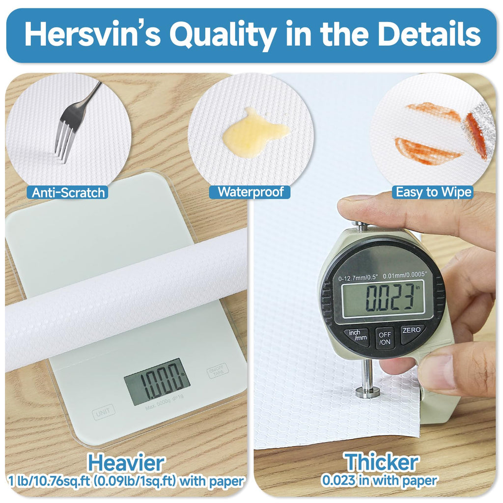 Hersvin Shelf Liners 12 in x 20 ft Self-Adhesive EVA Drawer Mats, Cupboard Protector, Kitchen Cabinet Lining Fridge Liner (White Flat Dot, 30.5x610cm)