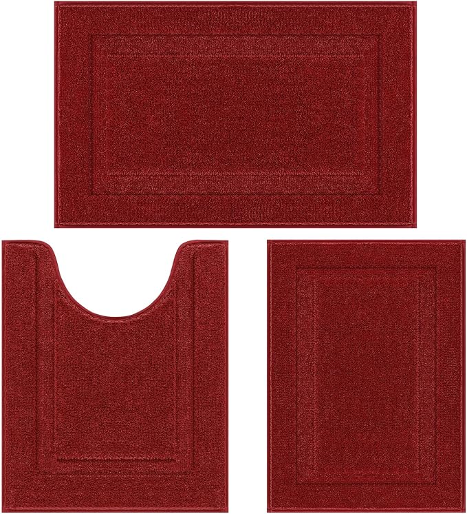 SHACOS Red Bathroom Rugs Sets 3 Piece Small Bath Mat U Shaped Toilet Rug
