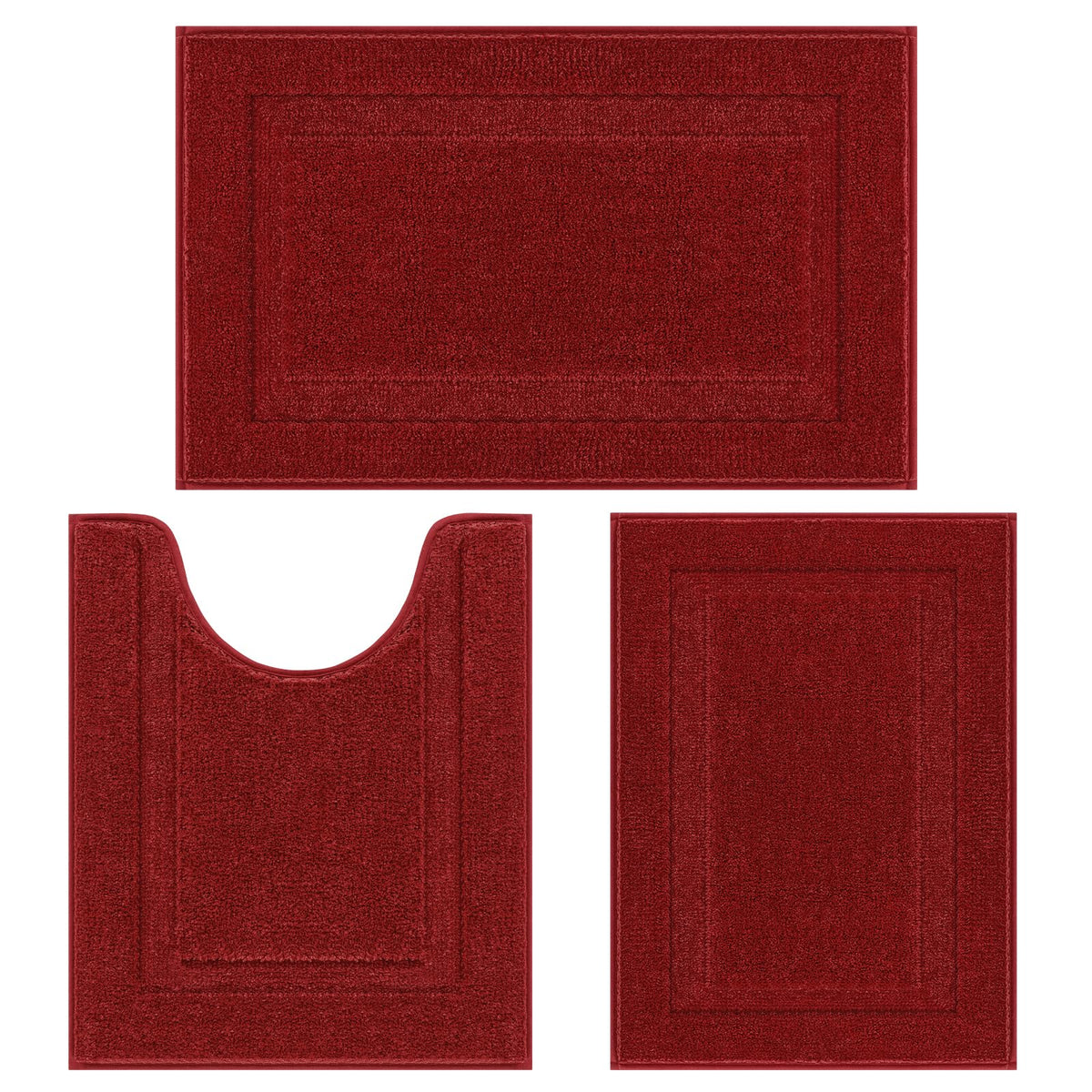 SHACOS Navy Blue Bathroom Rugs Sets 3 Piece Bath Mat U Shaped Toilet Rug