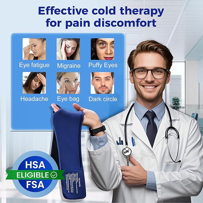 Cooling Gel Eye Mask Sleep: FSA -HSA Eligible, Cold Compress for Puffy Eyes & Migraine Relief - Reusable Gel Weighted Sleeping Mask for Dark Circles & After Surgery, Eye Care,Ice Pack for Eyes, Blue