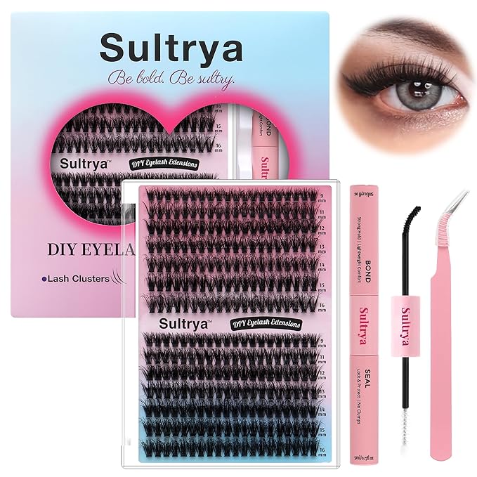 50D+60D Kit 280pcs Fluffy DIY Eyelash Extensions Cluster Lashes False Eyelashes Faux Mink Multi-Layer Soft Lash Clusters Natural Dramatic Volume with Bond Seal Tweezers (9–16mm, 50D+60D KIT)