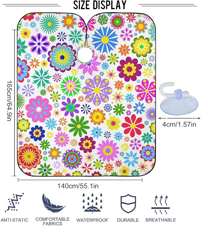 visesunny Barber Cape Colored Little Flower Polyester Hair Cutting Salon Cape Apron Anti-Static Haircut Water-Resistant Shaving Cloth Beard Shaving Bib Hairdressing Cape
