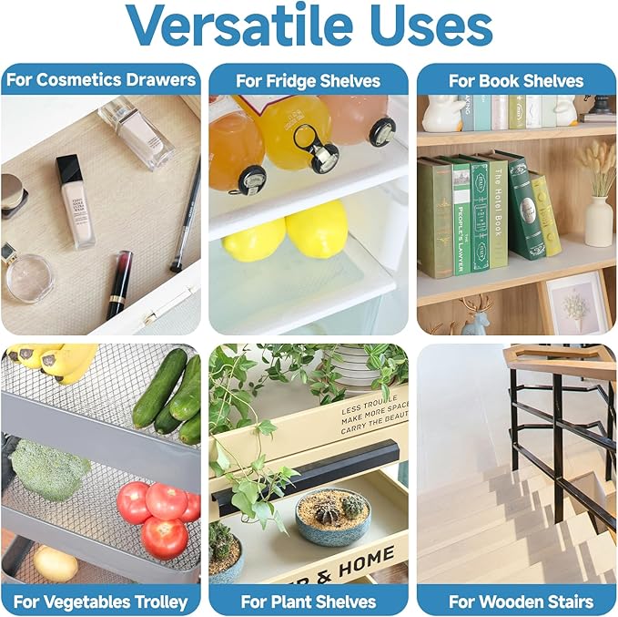 Hersvin Shelf Liners 10 in x 20 ft Self-Adhesive EVA Drawer Mats, Cupboard Protector, Kitchen Cabinet Lining Fridge Liner (Clear Flat Dot, 25.4x610cm)