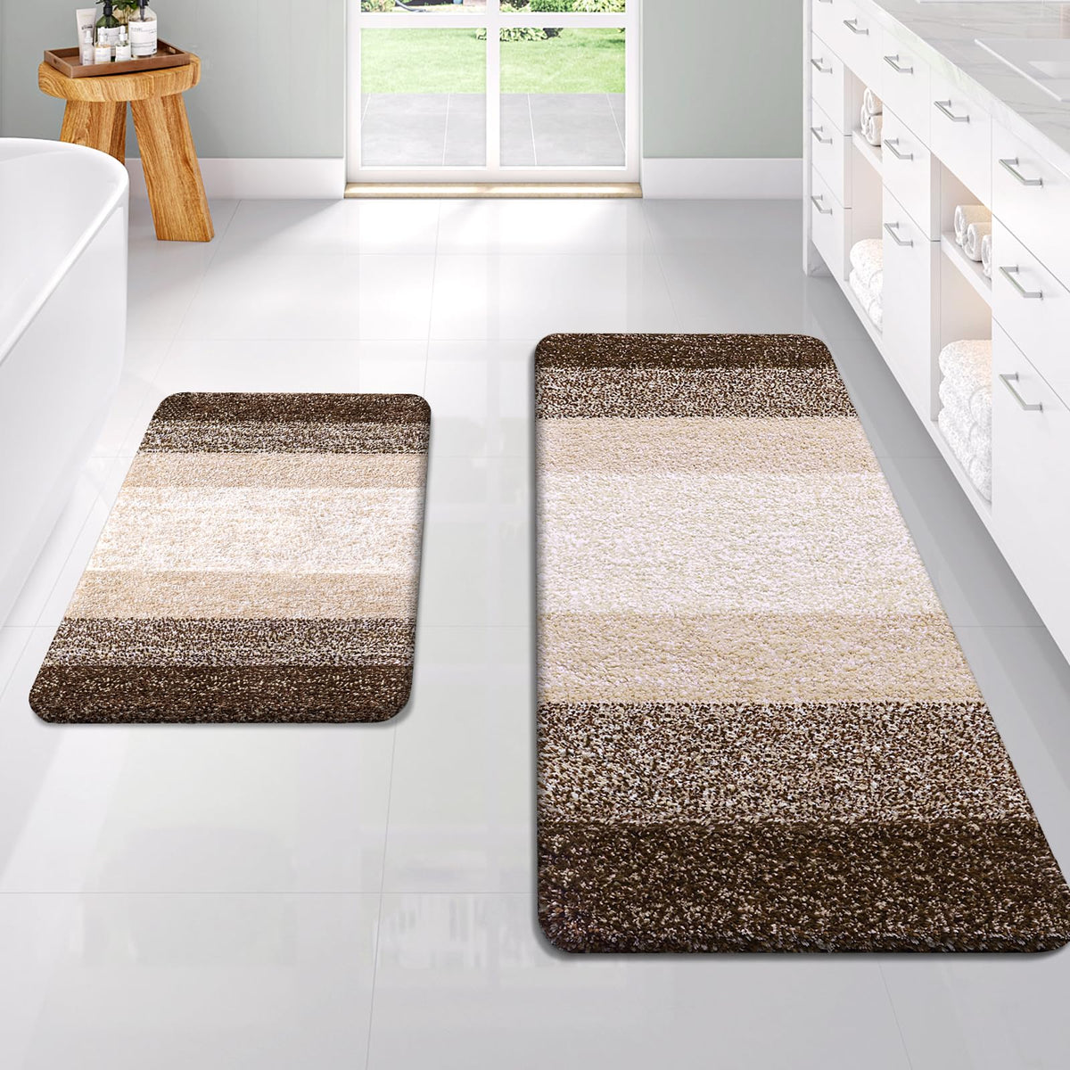 OLANLY Micorfiber Bathroom Rug Set 2 Piece, Soft Absorbent Bath Mats, Red