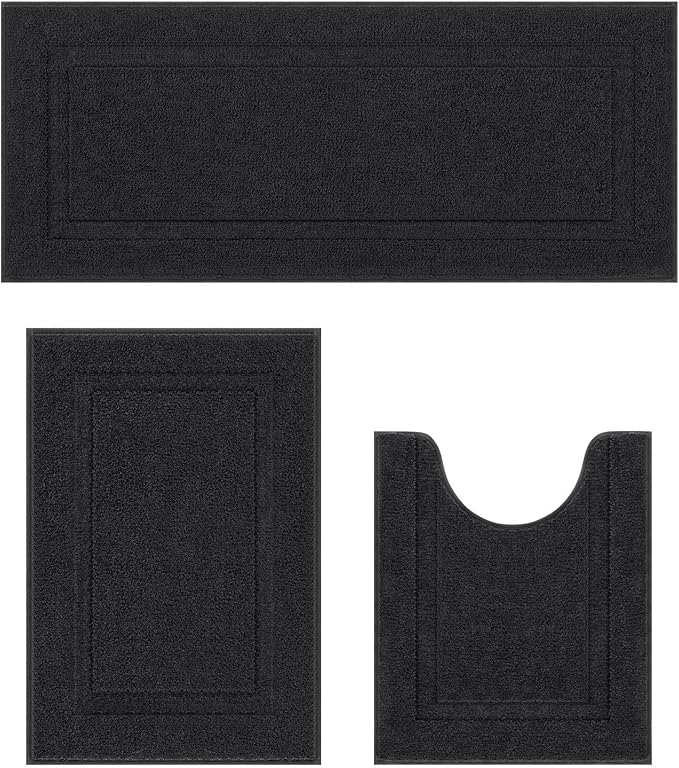 SHACOS Black Bathroom Rugs Sets 3 Piece Bath Mat U Shaped Toilet Rug