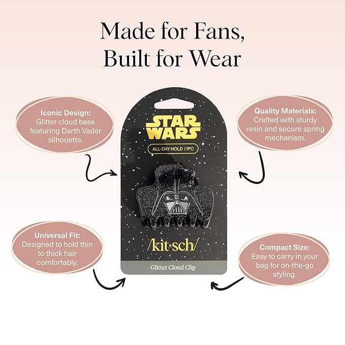Kitsch x Star Wars Darth Vader Glitter Medium Hair Clip for Women – Dark Side Galaxy-Inspired Claw Clip | Recycled Plastic, Strong Secure Grip, Hair Accessories for Girls