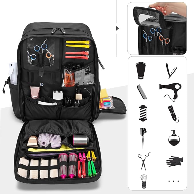 BAFASO Large Capacity Barber Case, Travel Hairdresser Bag, Black