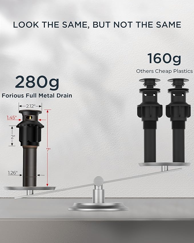 FORIOUS Oil Rubbed Bronze Bathroom Faucets 3 Hole, 8 in Widespread Bathroom Sink Faucet Bronze with Pop Up Drain, 3 Piece Vanity Faucet ORB with 24" CUPC Supply Hoses, 6" to 10" Sink Restroom Remodel