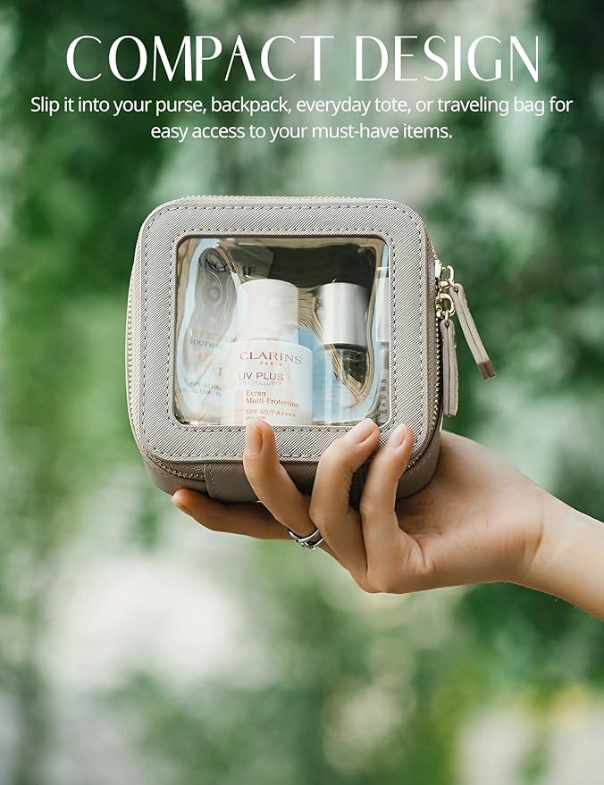 Popvibe Clear Makeup Bag Travel Cosmetic Case Toiletry Bag with Zipper Make Up Organizer Traveling Compact Car Bag Stone Mini