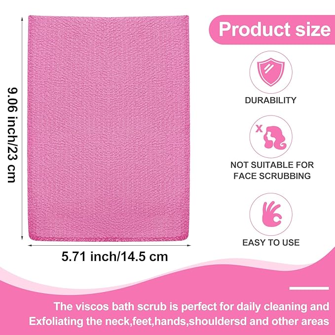 Tatuo 12 Pack Korean Exfoliating Mitt & Cloth, Viscose Rayon Dead Skin Remover Washcloth, Multi Color Body Scrub Towel for Shower Spa Travel(Large,Purple, Yellow, Pink, Blue)