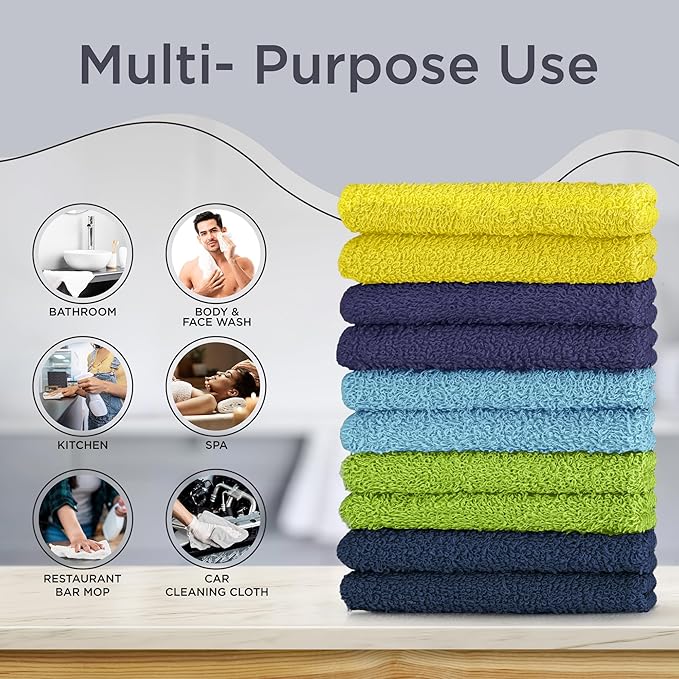 DecorRack 100% Cotton Washcloths 12x12 in, Assorted Set 3 (10 Pack)