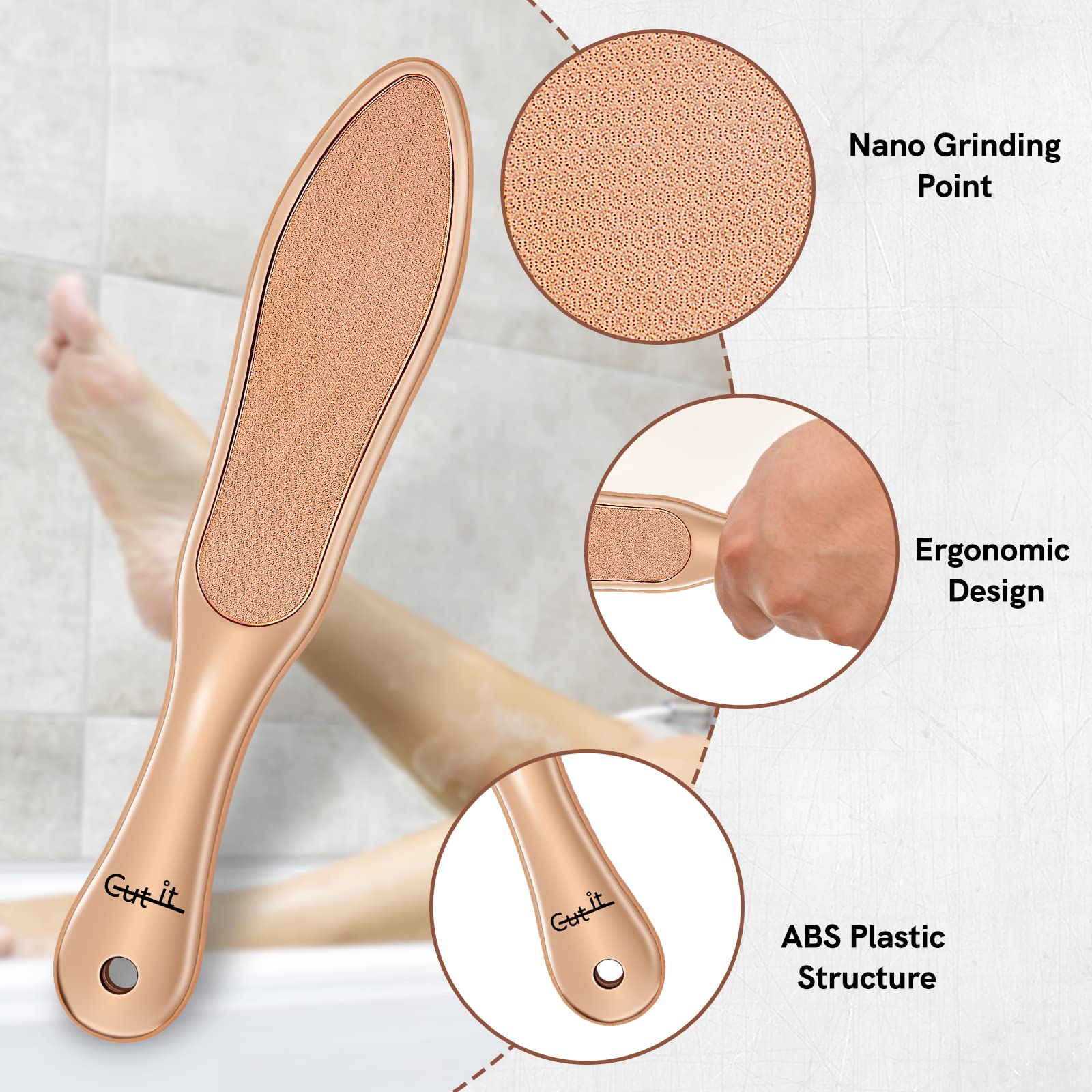 10.4'' Double Sided Nano Glass Foot File Callus Remover, Glass Foot File Heel Scraper for Cracked Heels, Washable Foot Rasp for Wet and Dry Feet - Foot Scraper for Shower Use