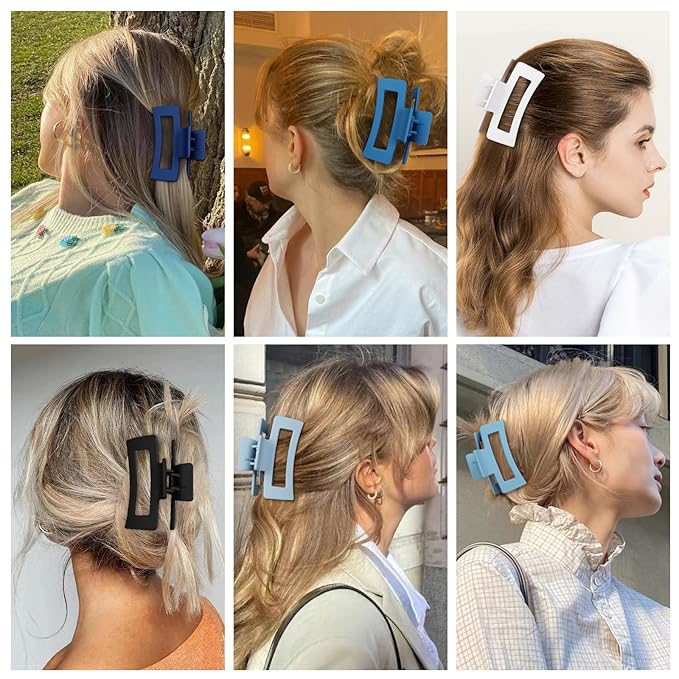 Sisiaipu 3.5 Inch Medium Hair Claw Clips 6 Pack Hair Clips for Women Square Rectangle Claw for Hair Banana Jaw Clips Hair Accessories for Girls (Blue)