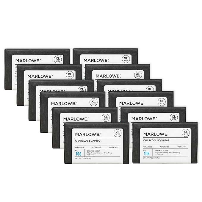 MARLOWE. Charcoal Soap, Cleansing Body Bar Soap for Men, 7 oz(12 Bars)