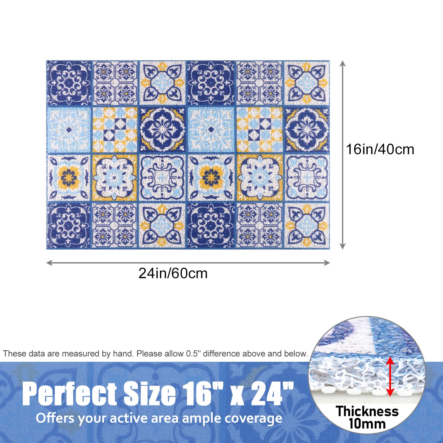 Shower Mat Non-Slip - 24x16 Inch, Soft Comfort Bath Mat with Drainage Holes, PVC Loofah Massage Bathmat for Shower,Tub,Bathroom,Wet Areas, Quick Drying