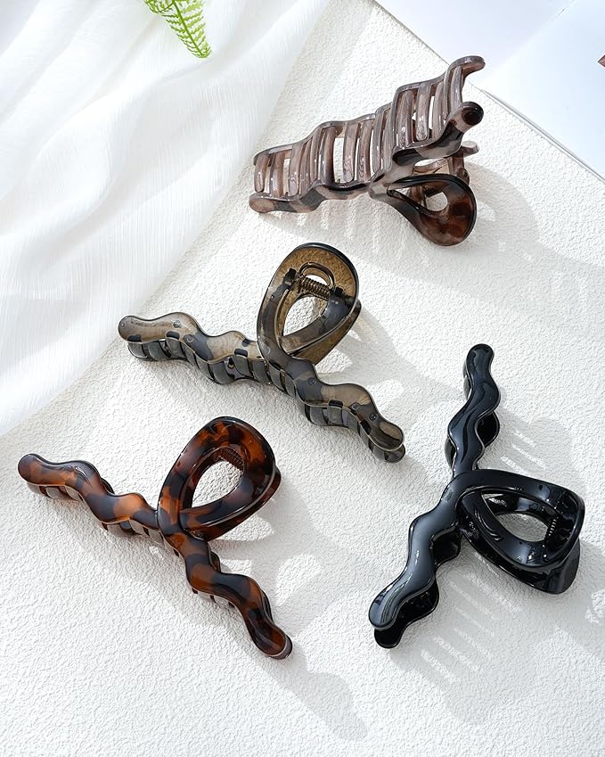 HOKEMP 4 Pack Large Claw Clips for Women Thick hair - 5.12 Inch Hair Claw Clips Non-slip Hair Clips with 360° U-Shaped Spring Strong Hold Hair Clips for Long Curly Hair (Color 3)