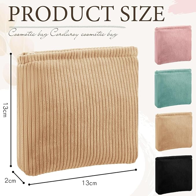Abbylike 4 Pcs Small Makeup Bag Corduroy Cosmetic Pouch with Zipper Portable Little Bags for Purse Mini Pouch Cute Makeup Purse for Coin Essentials Items Women (Pure)