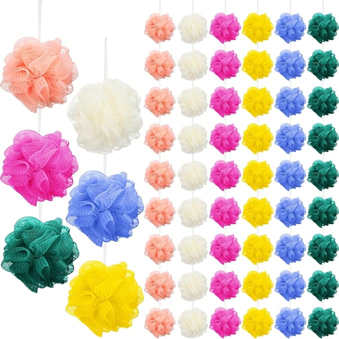 Sunnyray 100 Pcs Bath Loofahs Bulk,Mesh Bath Sponges for Women, 6 Colors