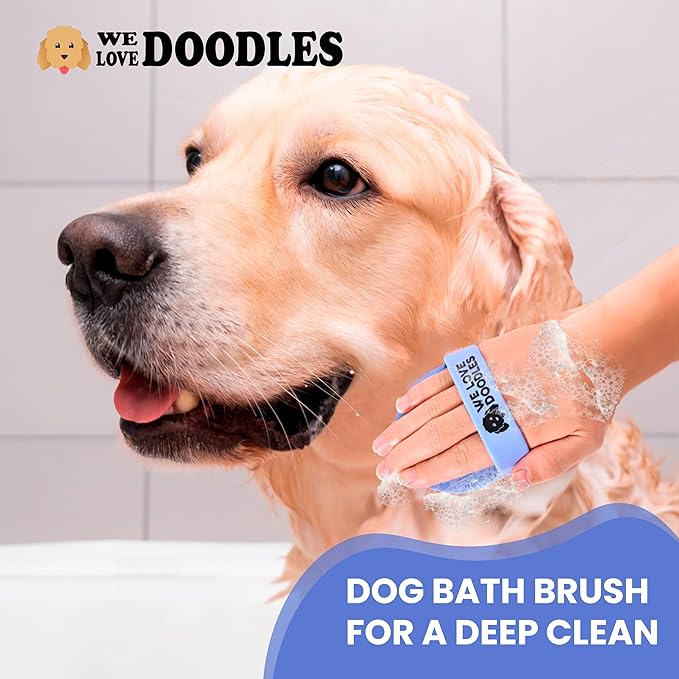 Dog Grooming Bath Brush, Pet Rubber Brush for Shower Scrubbing & Soothing Massage, Ideal for Long & Short Haired Dogs and Cats, Essential Puppy Accessories, 2 Pack [We Love Doodles]