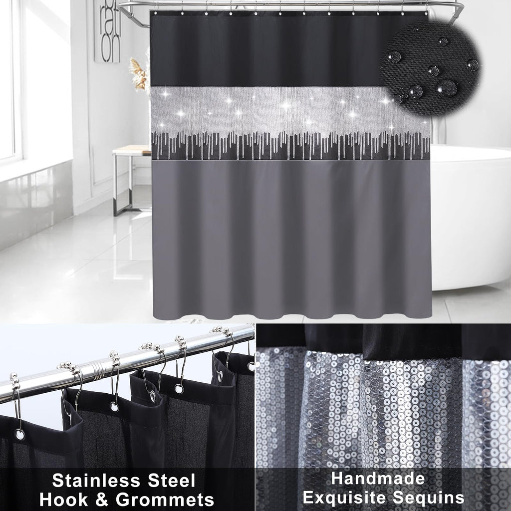 Bathroom Accessory Set – Bathroom Set with Glitter Shower Curtain, Towel Set,24 Piece Grey Shower Curtain, Bathroom Accessories Set with Shower Curtain Set for Home Decor