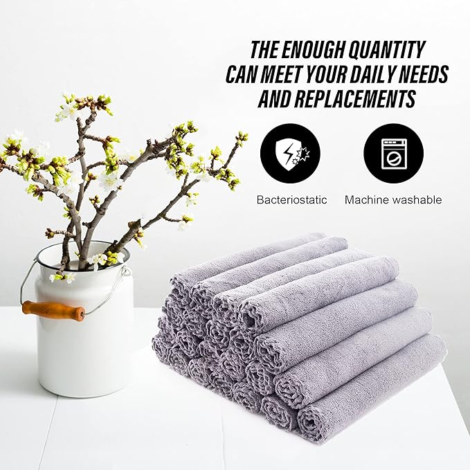 MOONQUEEN Ultra Soft Premium Washcloths Set - 12 x 12 inches - 24 Pack - Quick Drying - Highly Absorbent Coral Velvet Bathroom Wash Clothes - Use as Bath, Spa, Facial, Fingertip Towel (Light Grey)