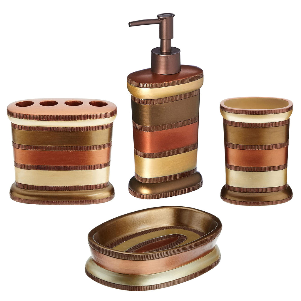 Zahari Home 4pc Contempo Stylish Bathroom Accessories Set Shower Soap Dispenser, Tumbler, Tooth Brush Holder and Soap Holder Luxury Contemporary Decor Unique Design Modern Bathroom Shower Set