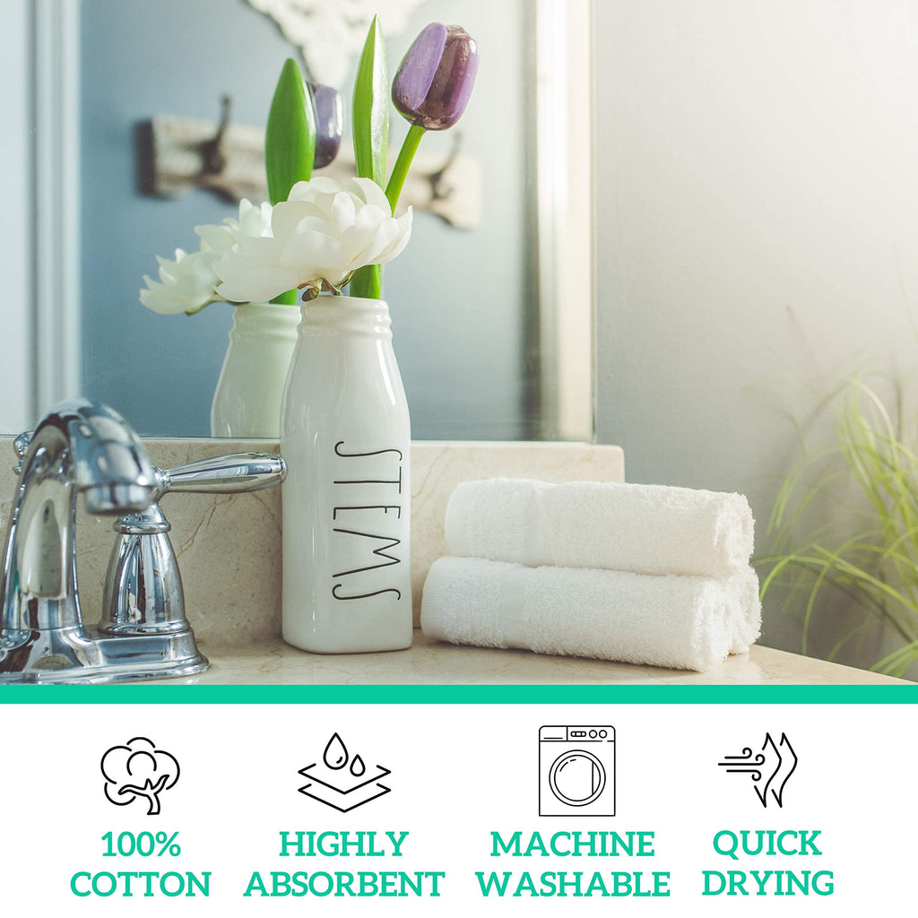 GREEN LIFESTYLE Washcloths 12" x 12" 40 Pack - 100% Cotton Wash Cloths, Soft Absorbent Face Towels, Bulk Washcloths for Body, Bathroom, Shower and Daily Use (White)