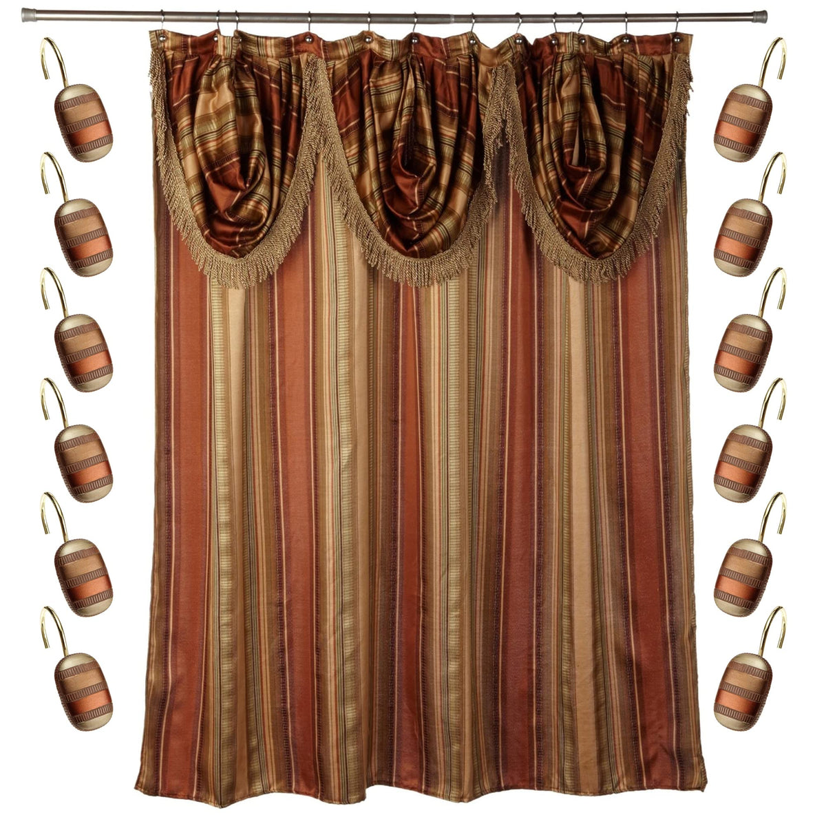 Zahari Home 13pc Rose Vine Bathroom Sheer Shower Curtain Sets Sheer Shower Curtain & 12 Shower Bathroom Hooks Modern Classic Luxury Contemporary Decor Beige Shower Curtain Set