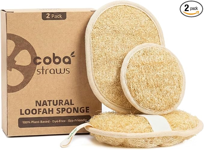 Coba Straws Natural Loofah Exfoliating Body & Facial Scrubber Set | 100% Plant-Based Shower Luffa Sponge for Deep Cleansing, Smooth & Glowing Skin | Bath Loofah for Women & Men