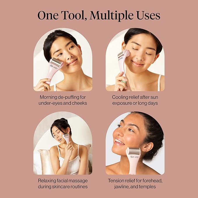 Kitsch Ice Roller for Face – Stainless Steel Ice Face Roller to Reduce Puffiness, Redness & Headaches – Cooling Facial Roller for Skin Care, Irritation Relief & Spa-Like Experience at Home-Pink