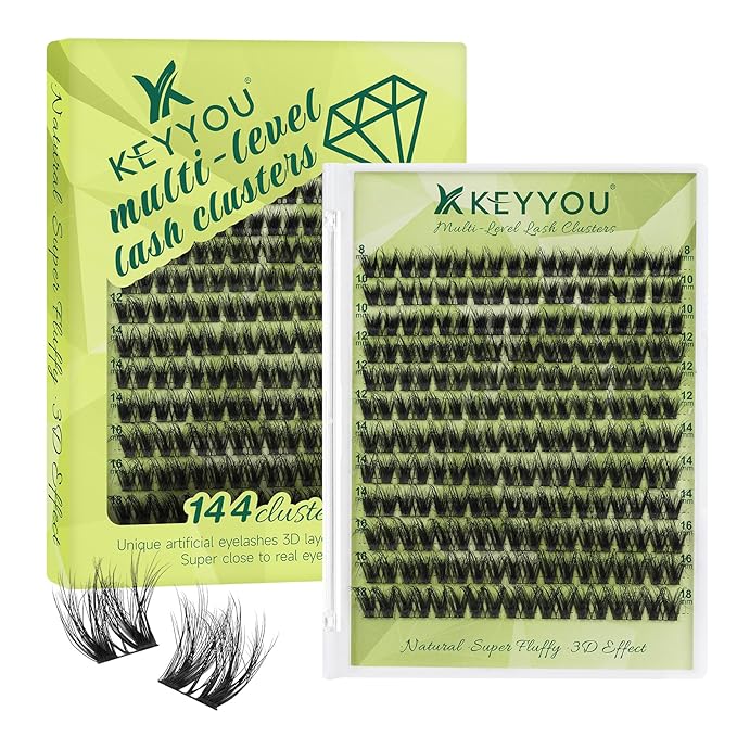KEYYOU Lash Clusters 3D Effect Eyelash Clusters 108pcs D Curl PuffSilk V3D05 Wispy Lashes Cluster Lashes Natural Soft DIY Lash Extension at Home(PuffSilk V3D05-D-8-18MIX)
