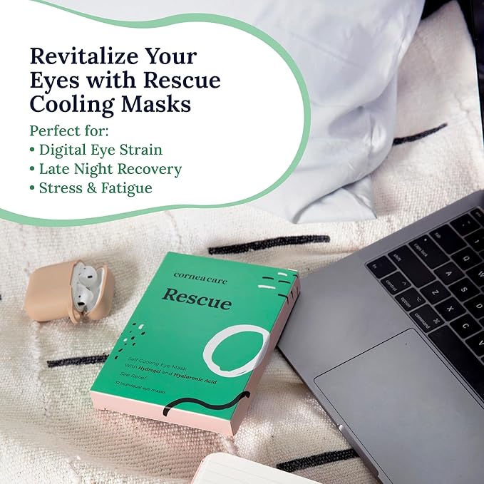 CorneaCare Rescue: Hydrogel Self Cooling Compress | Cold Eye Masks for Puffy Eyes | Self Cooling Eye Compress for Fast Relief | Travel Ready | 12 Count