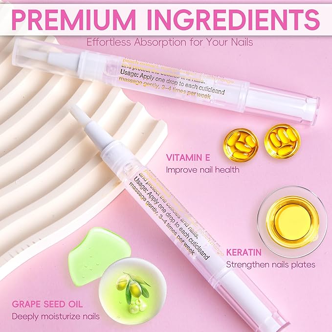 Foncomy 2PCS Cuticle Oil Pen for Nails,Nail Oil Pen for Nail Care,Cuticle Oil for Nails with Nail File,Nail Oil Cuticle Prevent Dry Cracking and Hangnails,Deep Nourishment(Lily & Aloe Flavor)