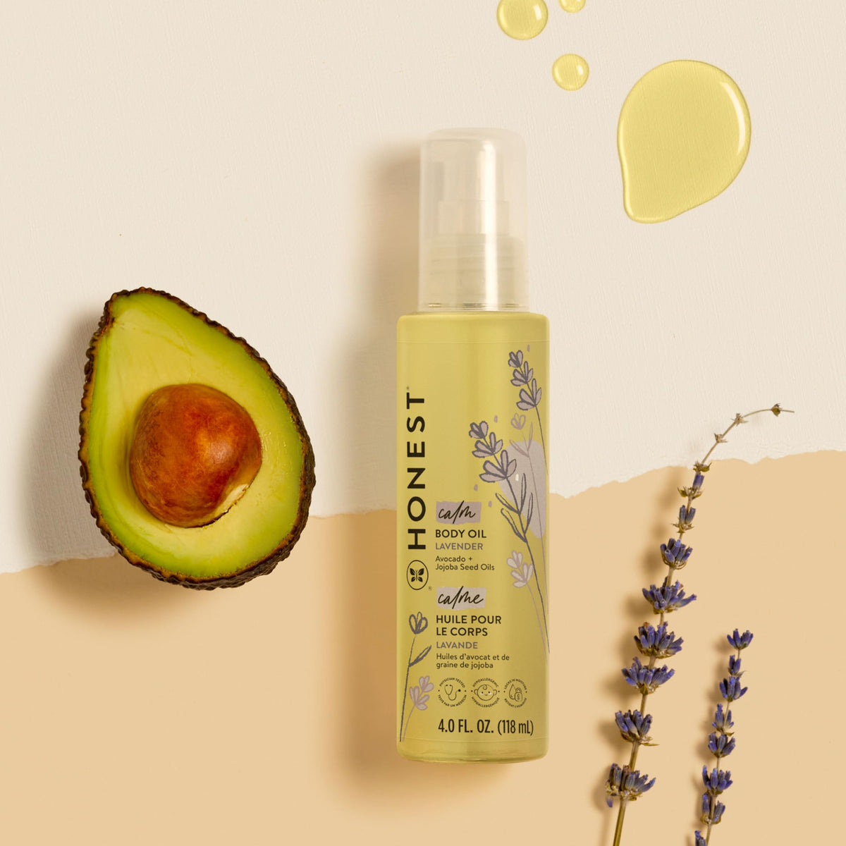 The Honest Company Body Oil, Hypoallergenic, Lavender Infused, 4.0 fl oz