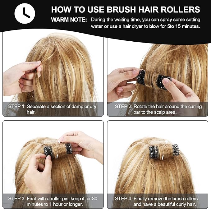 Willbond 20 Pack Vintage Hair Rollers with Pins Medium Wire Mesh Brush Rollers for Women No Heat Hair Curlers for Curls and Waves, Black 2.5 x 1.4 Inch