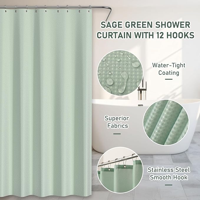 InnJoey Bathroom Accessory Set - Bathroom Sets with Shower Curtain and Rugs, Sage Green Bathroom Set, 27PC Bathroom Accessories Set, Mini Trash Can, Toilet Brush, Trash Can & Soap Dispenser