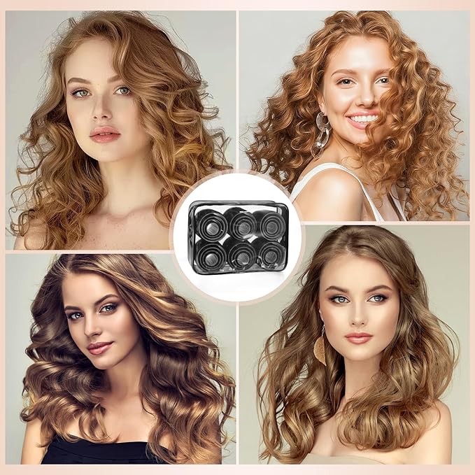 Obeoby 4 Sizes Hair Rollers for Women, Hair Curlers with Clips Comb Curlers for Long Short Curly Hair and Bangs (25, 36, 48, 60mm), Black