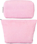 SOIDRAM 2 Pieces Makeup Bag Large Corduroy Cosmetic Bag Capacity Canvas Mix Travel Toiletry Bag Organizer Cute Makeup Brushes Aesthetic Accessories Storage Bag for Women,Corduroy Mix Hot Pink